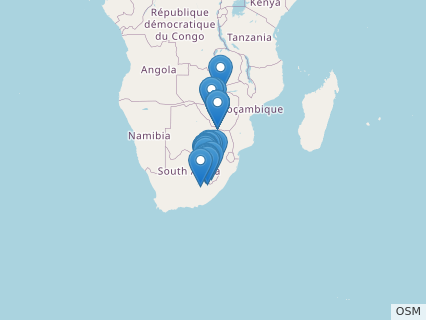 Locations where Massospondylus fossils were found.